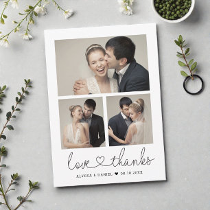 Love and Thanks Heart script Custom Wedding photos Thank You Card