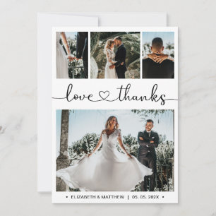 Love and Thanks Heart Script Photo Collage Wedding Thank You Card