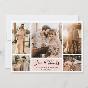 Love and Thanks Heart Wedding Photo Collage Thank You Card