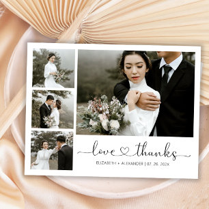 Love and Thanks Heart Wedding Photo Collage Thank You Card