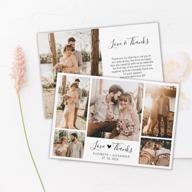 Love and Thanks Heart Wedding Photo Collage  Thank You Card (Creator Uploaded)