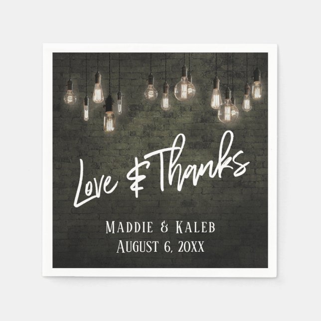 Love and Thanks Industrial Bricks w/ Edison Lights Napkin (Front)