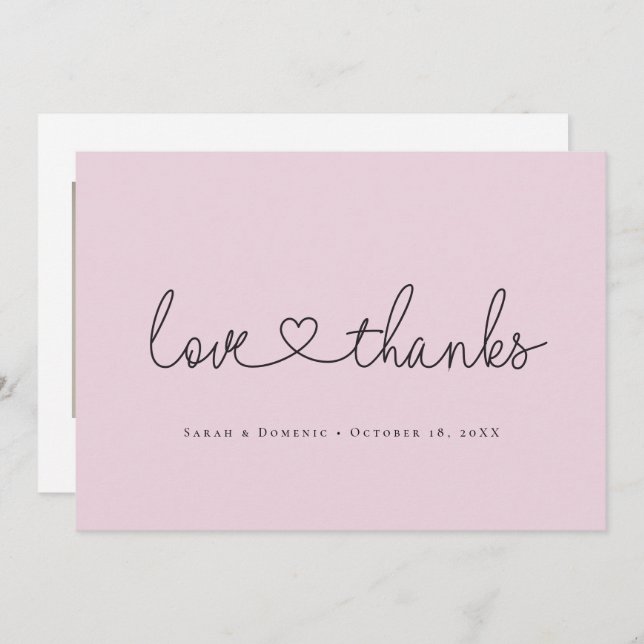 Love and Thanks Minimalist script heart photo pink Thank You Card (Front/Back)