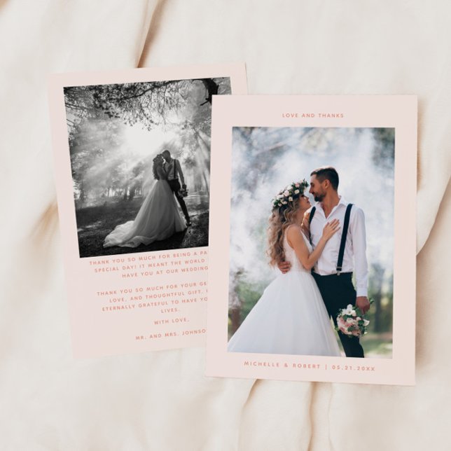 Love and Thanks Minimalist Wedding Photo Peach Thank You Card (Creator Uploaded)