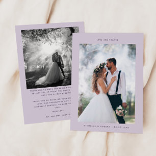 Love and Thanks Minimalist Wedding Photo Purple Thank You Card