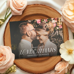 Love and Thanks Modern Elegant Calligraphy Wedding Thank You Card