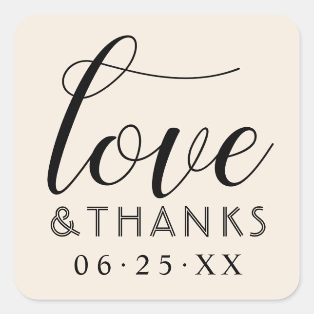 Love and Thanks Modern Ivory Wedding Square Sticker (Front)