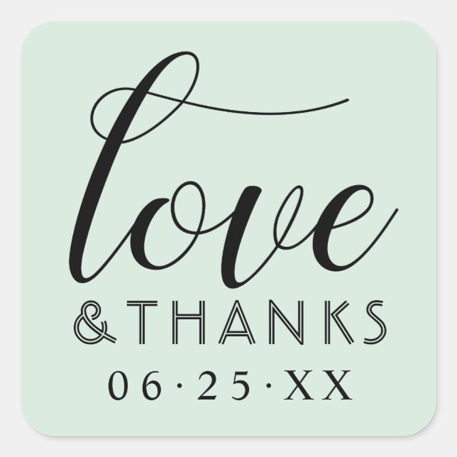 Love and Thanks Modern Mint Green Wedding Square Sticker (Front)
