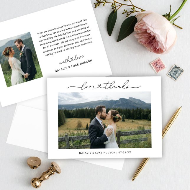 Love and Thanks Modern Personalised Wedding Photo Thank You Card (Creator Uploaded)