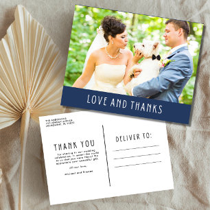 Love and Thanks Modern Photo Wedding Thank You Postcard