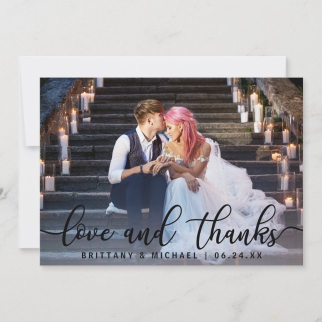Love and Thanks | Modern Wedding Photo Thank You (Front)