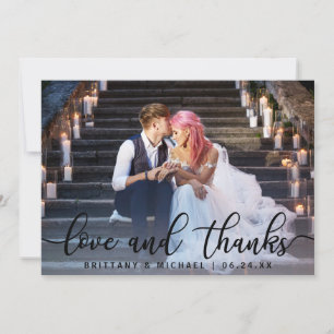 Love and Thanks Modern Wedding Photo Thank You Card