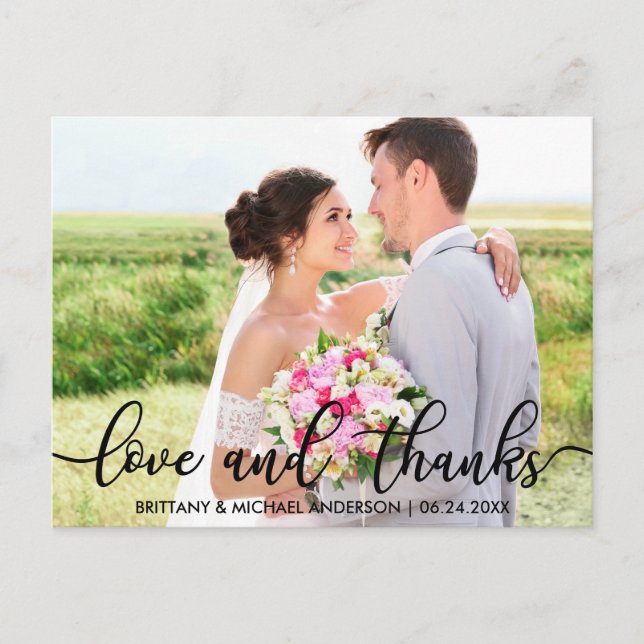 Love and Thanks Modern Wedding Thank You Photo B Postcard (Front)