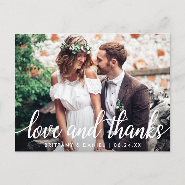 Love and Thanks Modern Wedding Thank You Photo Postcard (Front)