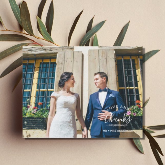 Love and Thanks Modern Wedding Thank You Postcard (Creator Uploaded)