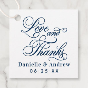 Love and Thanks Navy Calligraphy Wedding Monogram Favour Tags
