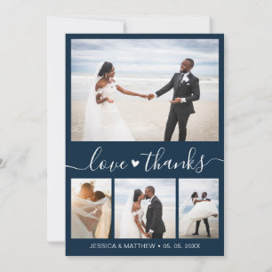 Love and Thanks Navy Photo Collage Wedding Thank You Card