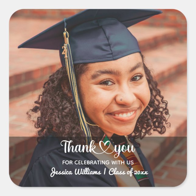 Love And Thanks Personalised Custom Photo Grad Square Sticker (Front)