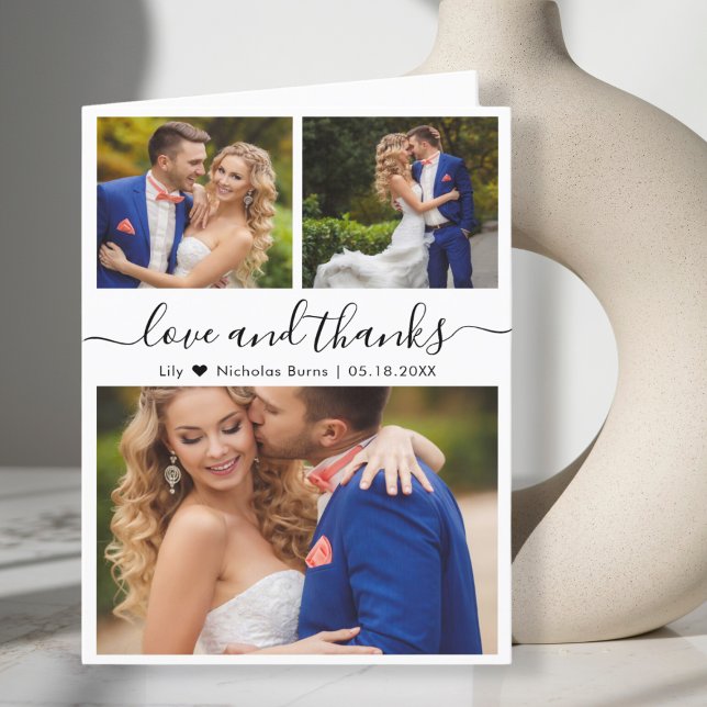 Love and Thanks Photo Collage Script Wedding Thank You Card (Creator Uploaded)