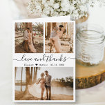 Love and Thanks Photo Collage Wedding  Thank You<br><div class="desc">Minimalist, Modern Hand Lettered Wedding Photo Thank You Folded Card. Stylish, Elegant thank you card template featuring three photo on the front and one photo inside. With the text "Love and thanks" in a swirly hand lettered typography script font in black on white background. Personalise the custom name and thank...</div>