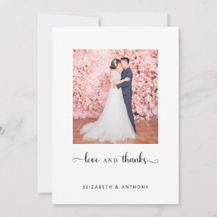 Love and Thanks Photo Elegant Script Chic Wedding Thank You Card