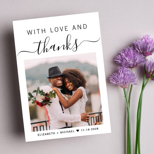Love And Thanks Photo Wedding Thank You Card (Upload a photo reflecting the love and joy of your wedding day)