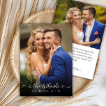 Love and Thanks Photo Wedding Thank You Card<br><div class="desc">Boho Modern Chic Calligraphy Script Wedding 2 Photo Thank You Card. Stylish wedding thank you template featuring a full vertical photo on the front with the text "Love and Thanks" in a whimsical swirly hand lettering typography script swash tail font in white overlay on the picture. Little cute love heart...</div>
