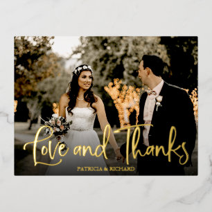 Love And Thanks Photo Wedding Thank You Foil Holiday Postcard