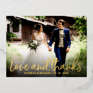 Love And Thanks Photo Wedding Thank You Foil Holiday Postcard