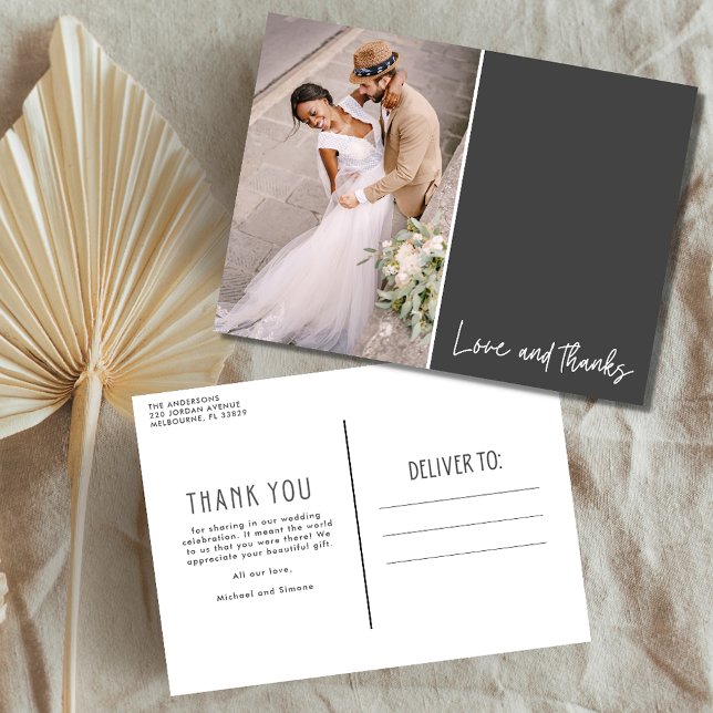Love and Thanks Photo Wedding Thank You Postcard (Creator Uploaded)