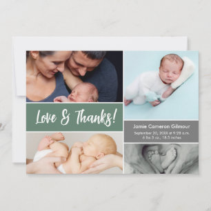 Love and Thanks Photos Sage Green Baby Shower Thank You Card