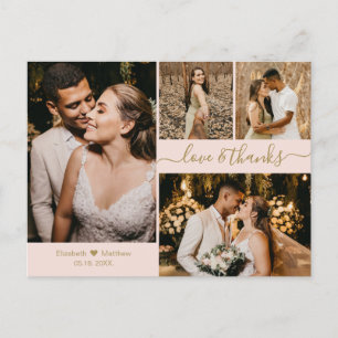 Love and Thanks Pink and Gold Wedding Thank You Postcard