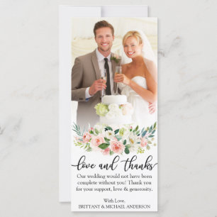 Love and Thanks Pink Floral Wedding Photo Card