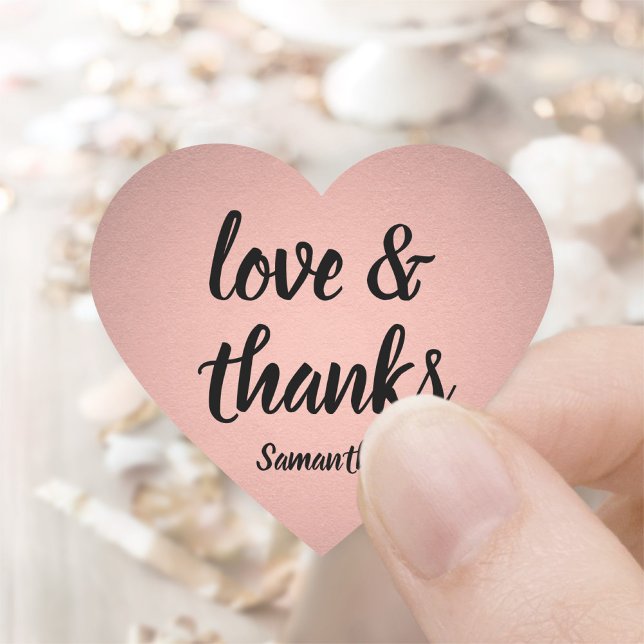 Love and Thanks Pink Rose Gold Faux Foil Thank You Heart Sticker (Creator Uploaded)