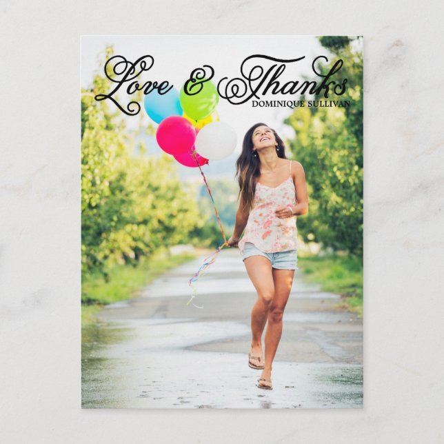 Love and Thanks Pretty Script Photo Graduation Postcard (Front)