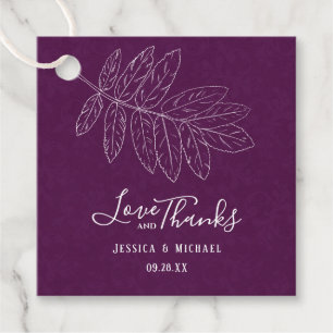 Love And Thanks Purple Fall Elegant Line Art Leaf Favour Tags