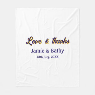 Love and thanks purple orange couple name date fleece blanket