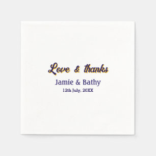 Love and thanks purple orange couple name date napkin