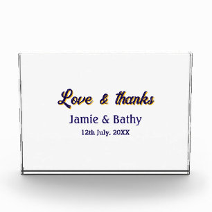 Love and thanks purple orange couple name date photo block