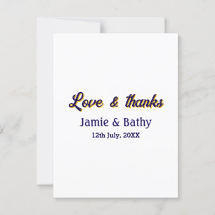 Love and thanks purple orange couple name date postcard