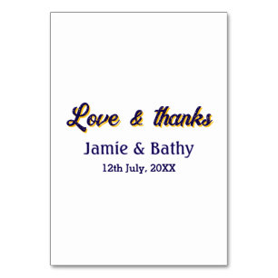 Love and thanks purple orange couple name date table number