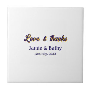 Love and thanks purple orange couple name date tile