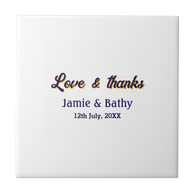 Love and thanks purple orange couple name date tile (Front)