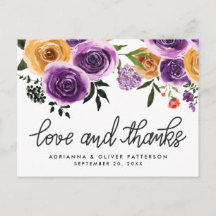 Love And Thanks Purple Yellow Flowers Postcard