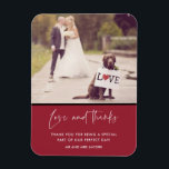 Love and Thanks Red Wedding Photo Magnet<br><div class="desc">Share your favorite wedding photo with your wedding guests,  friends,  family and wedding party with these custom photo magnets in our "love and thanks" design. Customize with your photo,  custom message and names.</div>