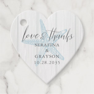 Love and Thanks Rustic Beach Starfish Heart Shape Favour Tags