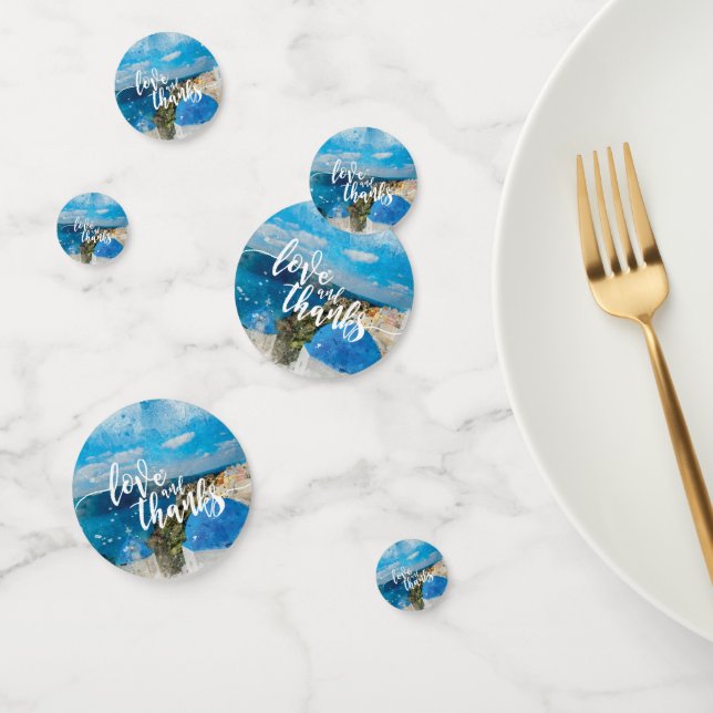 love and thanks Santorini table confetti party (Group)