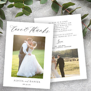 Love and thanks script 2 photo wedding thank you card