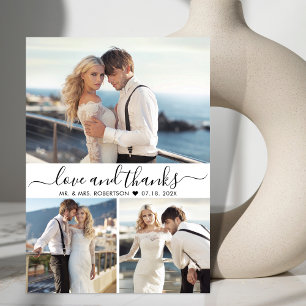 Love and Thanks Script 3 Photo Collage Wedding  Thank You Card