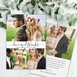 Love and Thanks Script 3 Photo Collage Wedding  Thank You Card<br><div class="desc">Modern Minimalist Elegant „Love and thanks” Script 3 Photo Collage Wedding Thank You Card. Stylish wedding thank you card template featuring 3 (three) photo on the front and one (1) photo on the back. With the text „Love and thanks” in a swirly hand lettering typography script font with swash tail...</div>